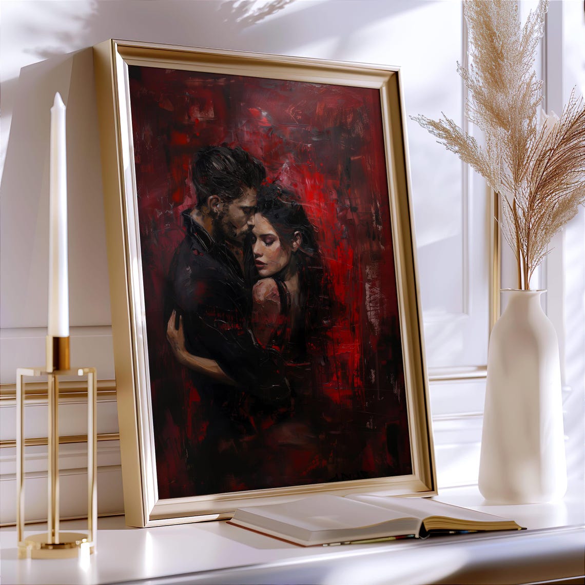 Passionate Couple Embrace Red Abstract Romance Painting Art Poster - Image 6