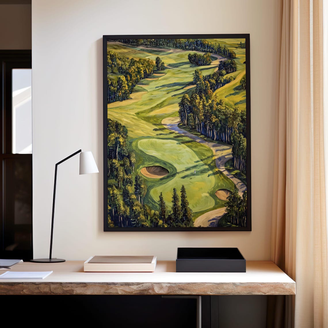 Aerial Golf Course Fairway and Bunkers Landscape Sports Poster - Image 8