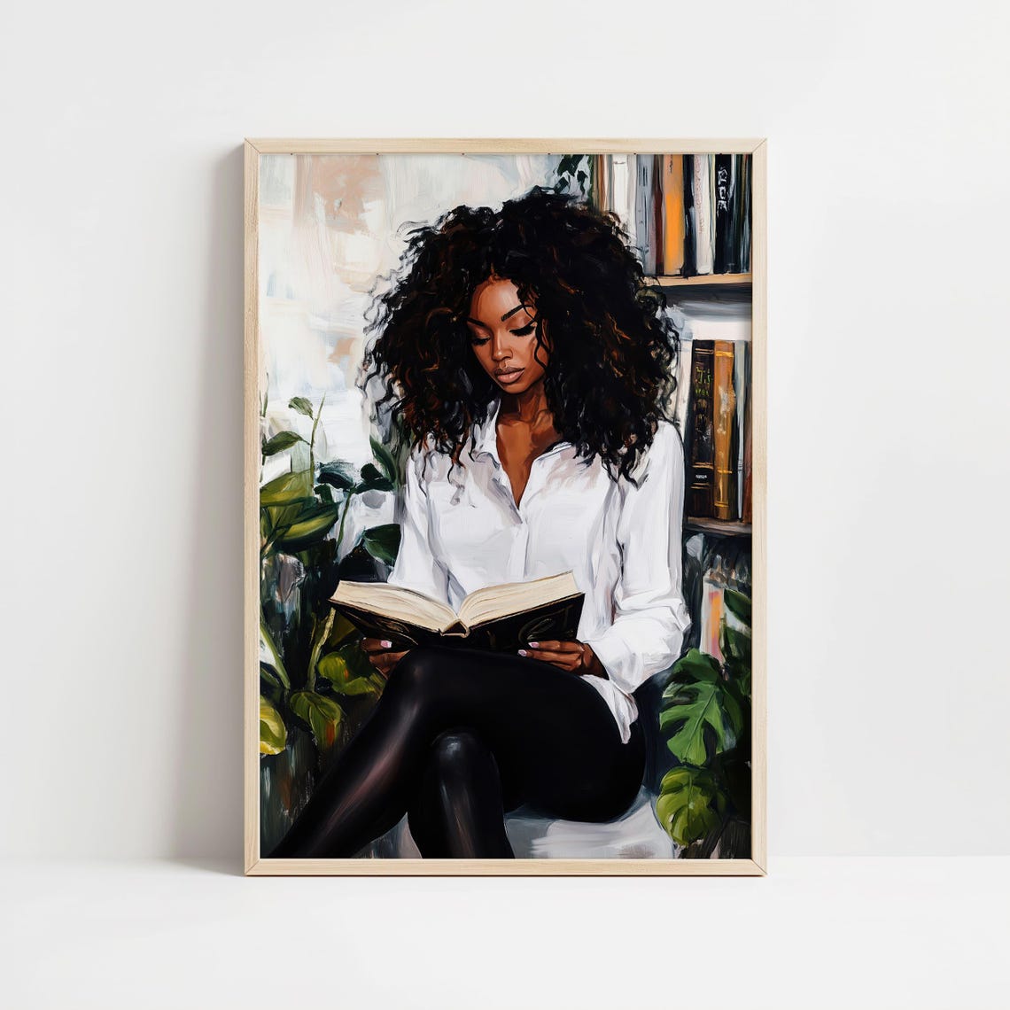 Black Woman With Natural Curls Reading Cozy Bookish Art Poster - Image 8