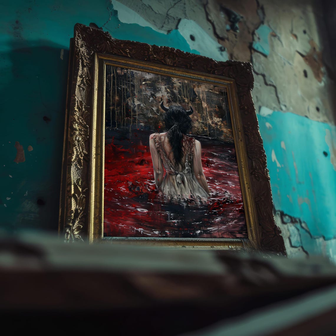 Horned Demon Woman Dark Waters Gothic Fantasy Portrait Art Poster - Image 6