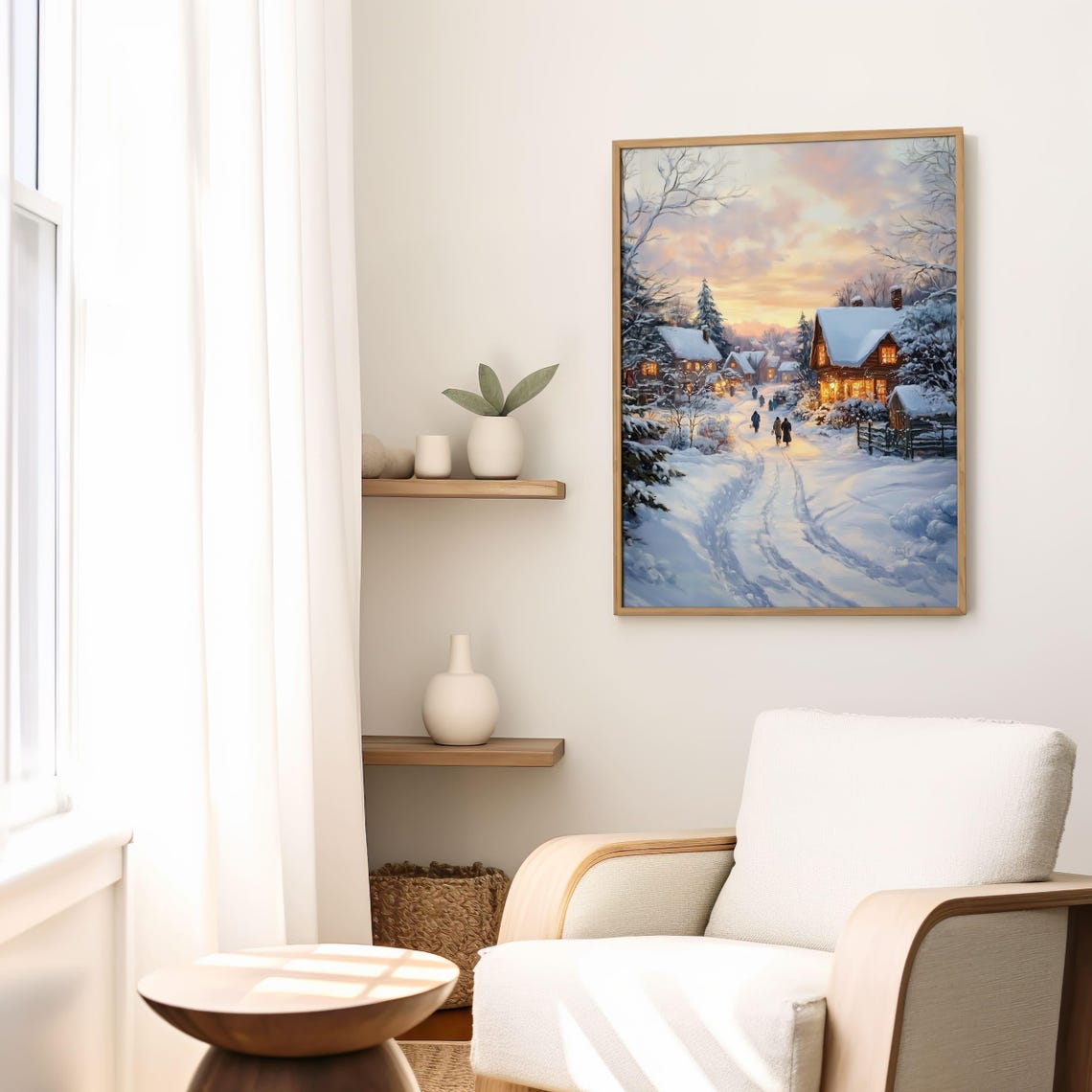 Cozy Snowy Village Street at Dusk With Glowing Cottages Poster - Image 6