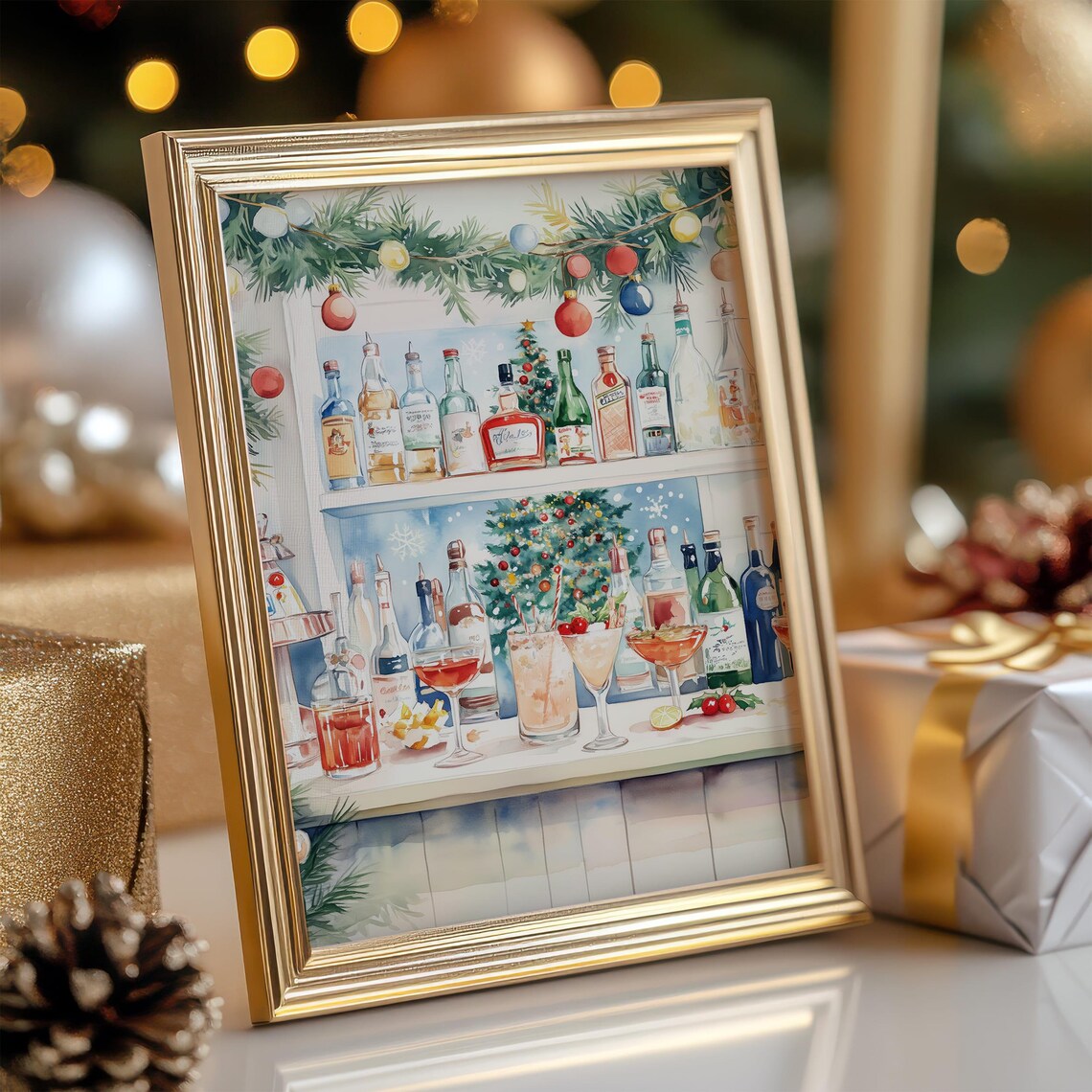 Christmas Bar Cart Holiday Cocktail Art Print - Image 6