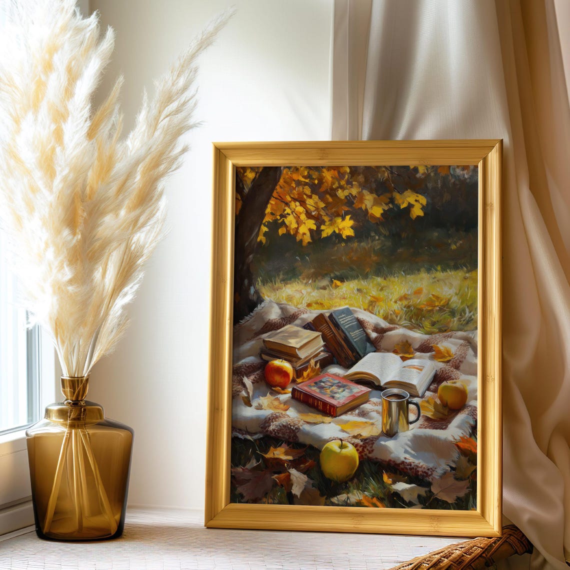 Autumn Book Picnic Under Golden Maple Tree Fall Reading Poster - Image 8