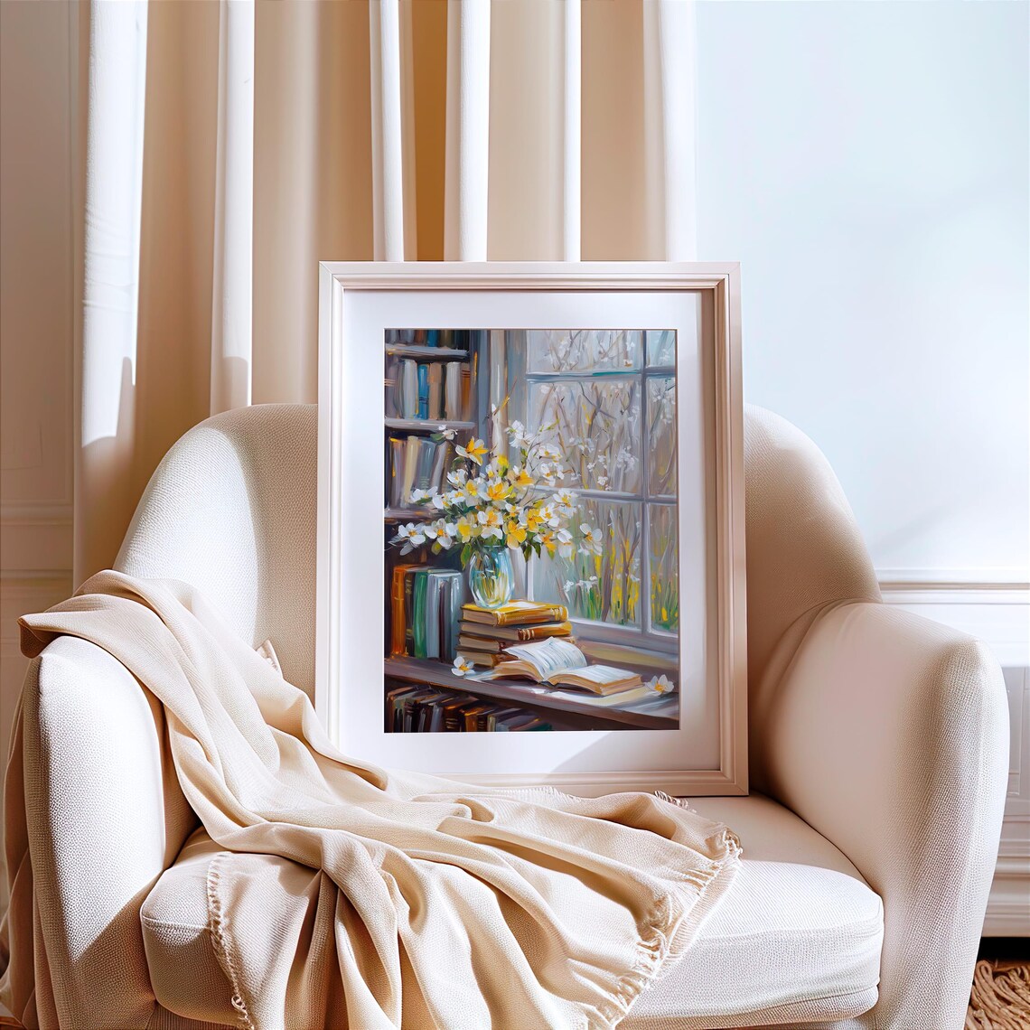 Spring Floral Book Art Print, Cozy Library Decor - Image 3
