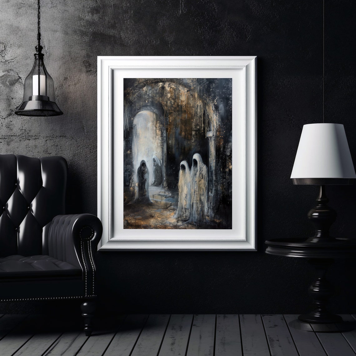 Hooded Ghosts in a Dark Stone Archway Gothic Painting Art Poster - Image 4