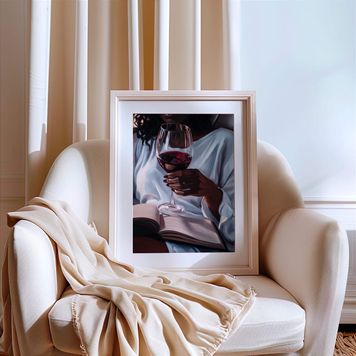 Woman Reading With Red Wine Bookish Evening Painting Gift Poster - Image 7