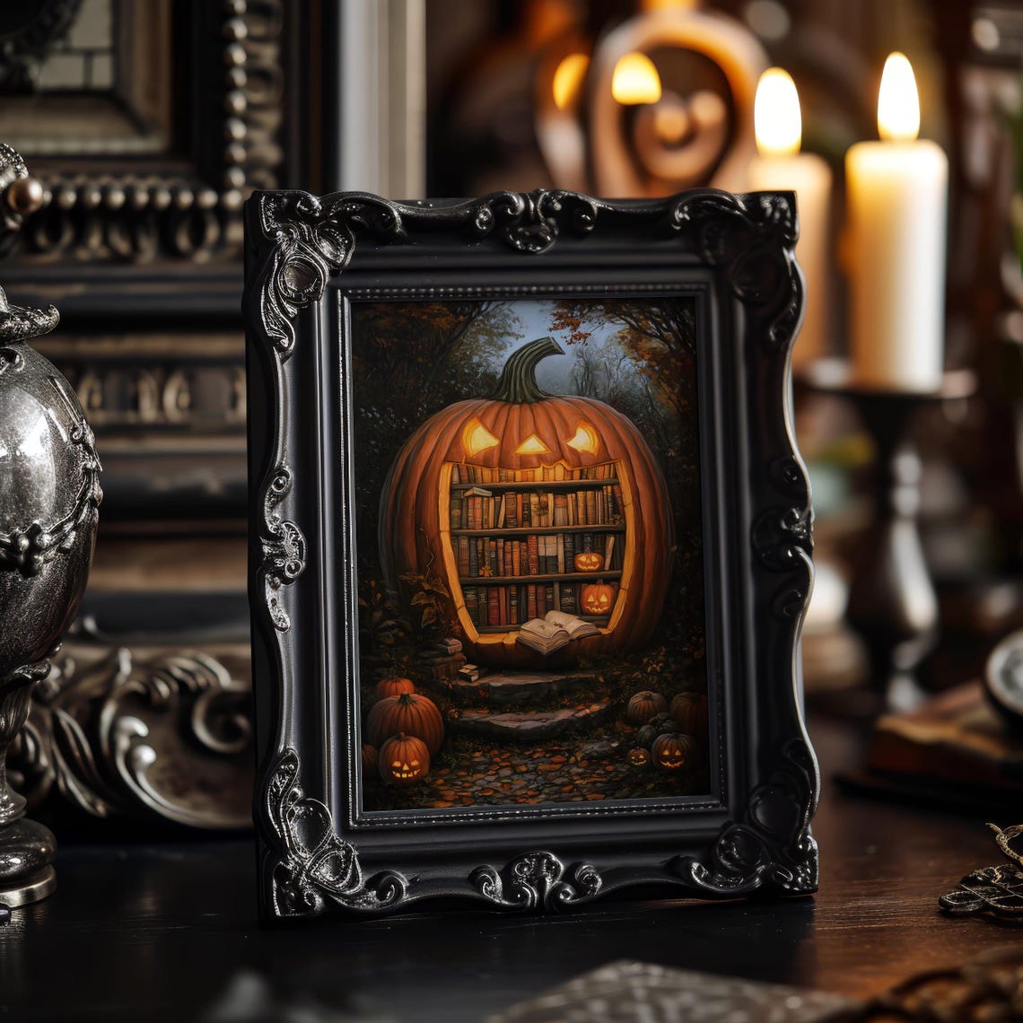 Giant Jack-O-Lantern Secret Library Halloween Spooky Books Poster - Image 6