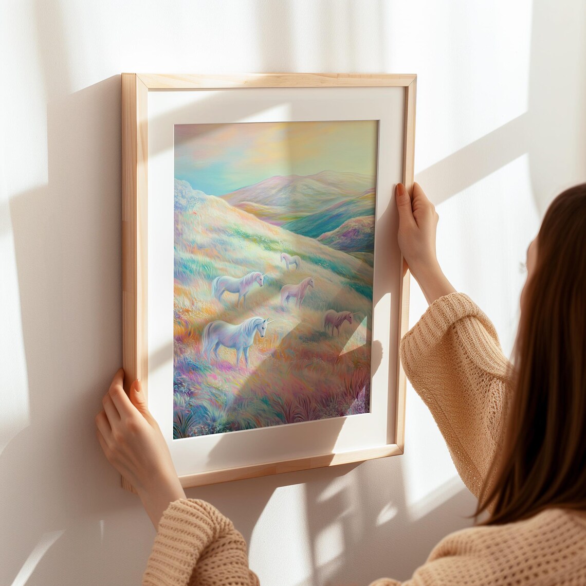 Pastel Unicorn Herd in Dreamy Rainbow Meadow Fantasy Landscape Poster - Image 6