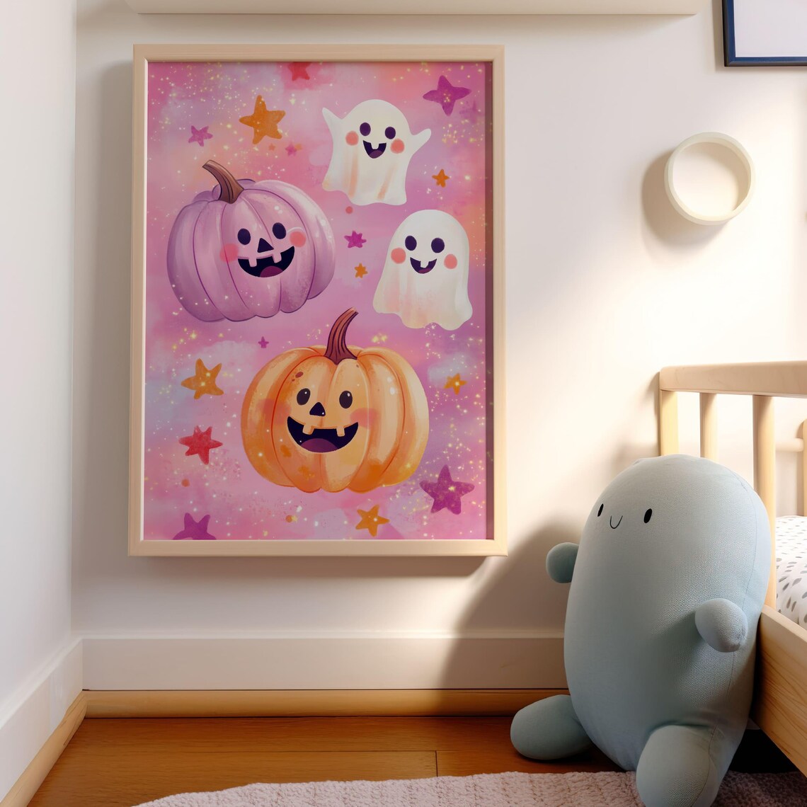 Cute Pumpkin And Ghost Halloween Art Print Spooky Halloween Wall Decor Pink Halloween Art - Image 5