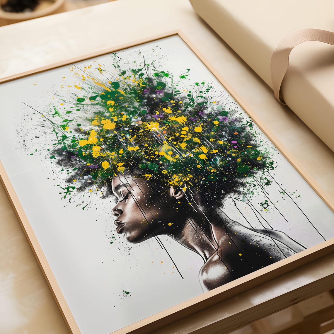Afro Woman Profile Paint Splatter Hair Afrocentric Art Poster - Image 7