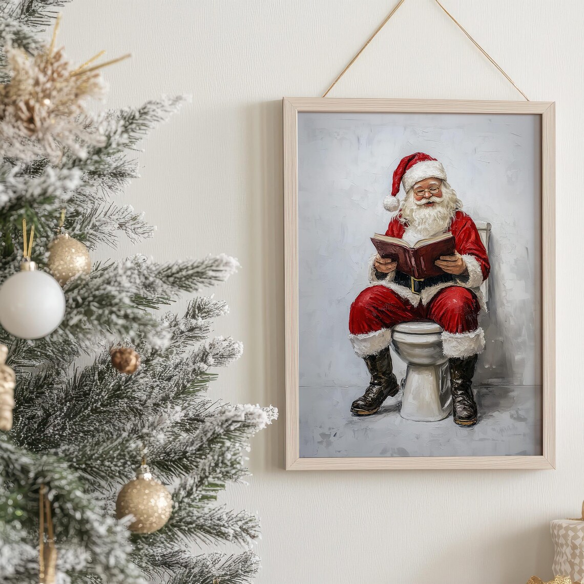 Funny Santa Bathroom Art, Humorous Christmas Print - Image 7