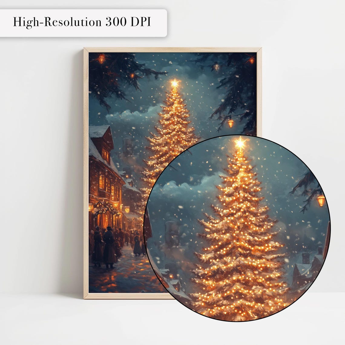 Giant Glowing Christmas Tree In Snowy Village Night Scene Poster - Image 4