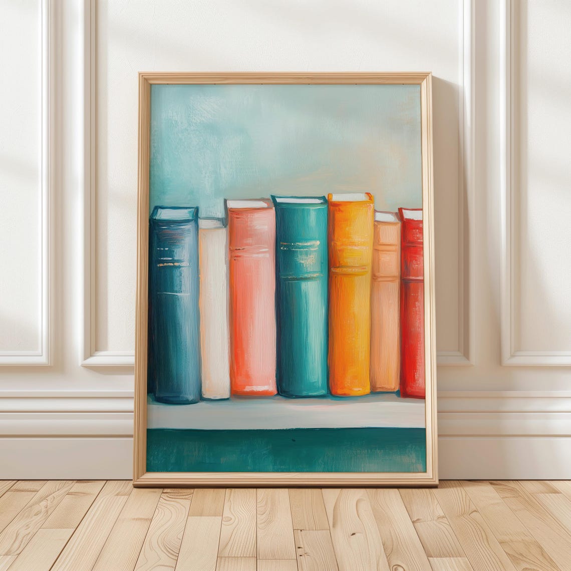 Colorful Painted Bookshelf Row Book Lover Library Decor Poster