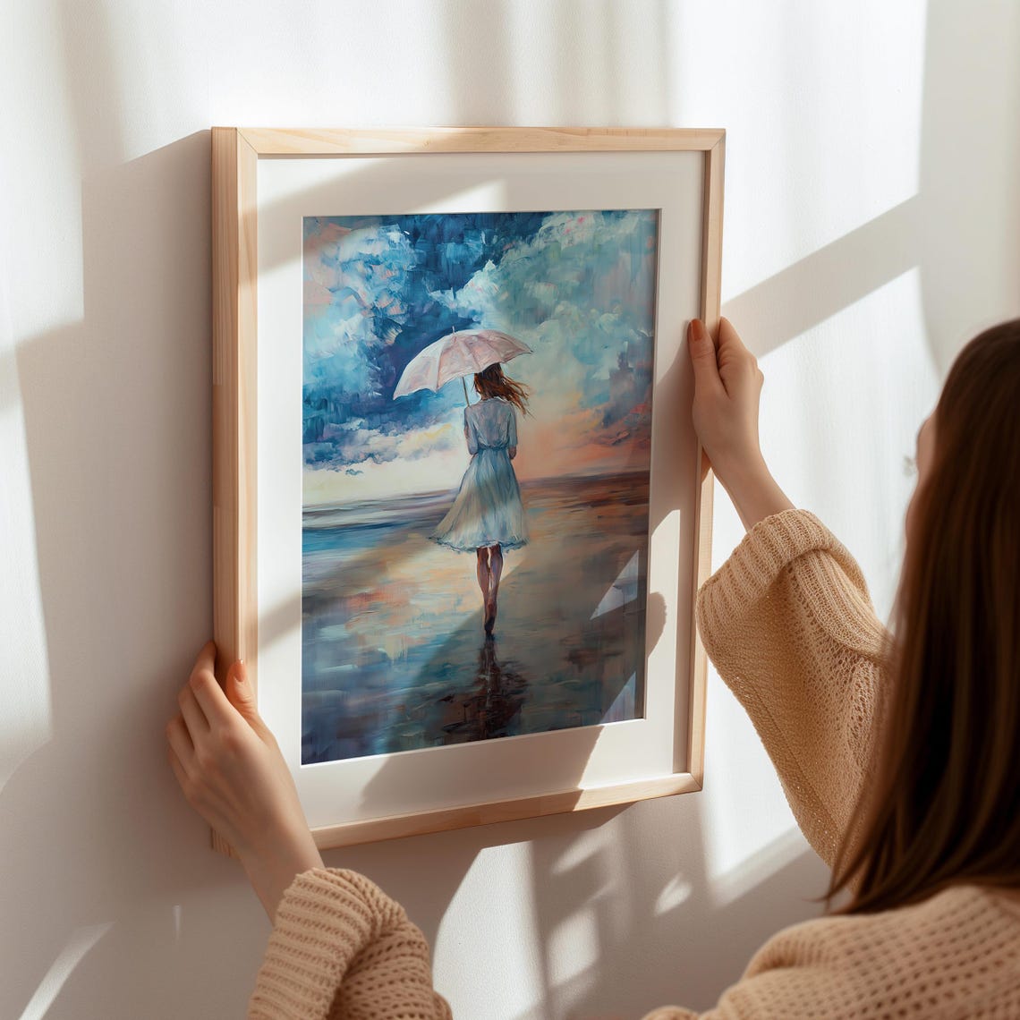 Woman With Umbrella Beach Sunset Walk Impressionist Art Poster - Image 7