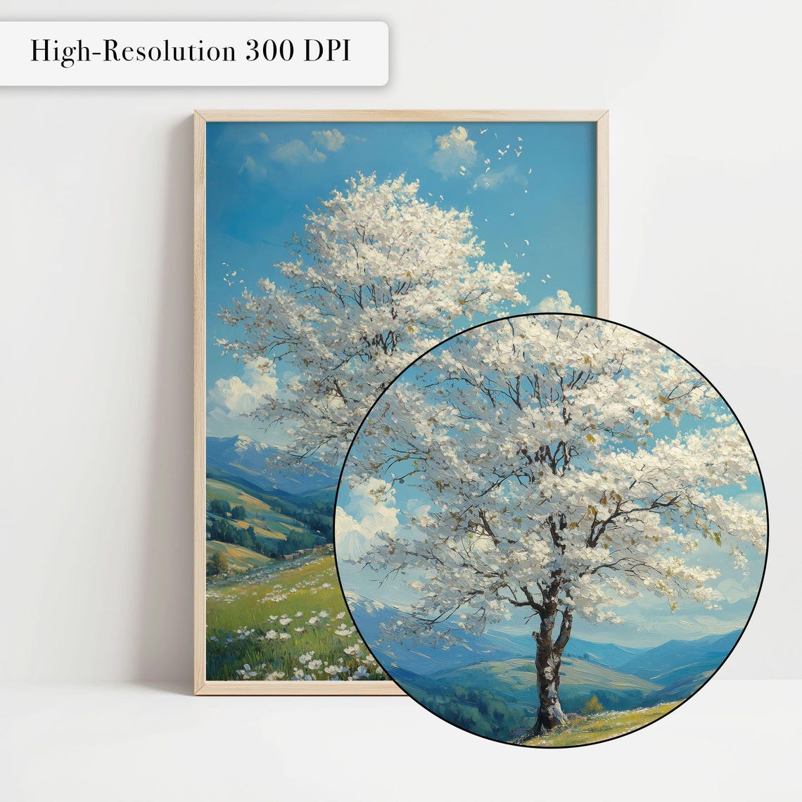 White Blossom Tree On Spring Hill With Wildflowers Art Poster - Image 4