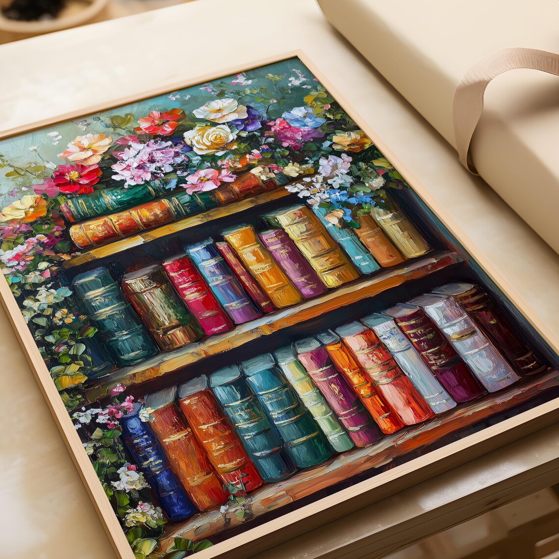Vintage Bookshelf With Antique Books And Fresh Flowers Poster - Image 7