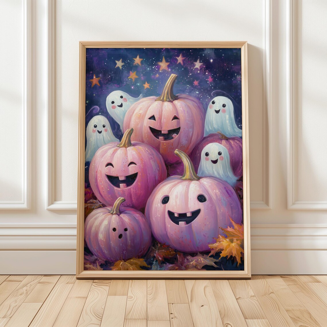 Halloween Ghost Art Print Pumpkin Wall Decor Cute Spooky Art Ghost And Pumpkin Halloween Print