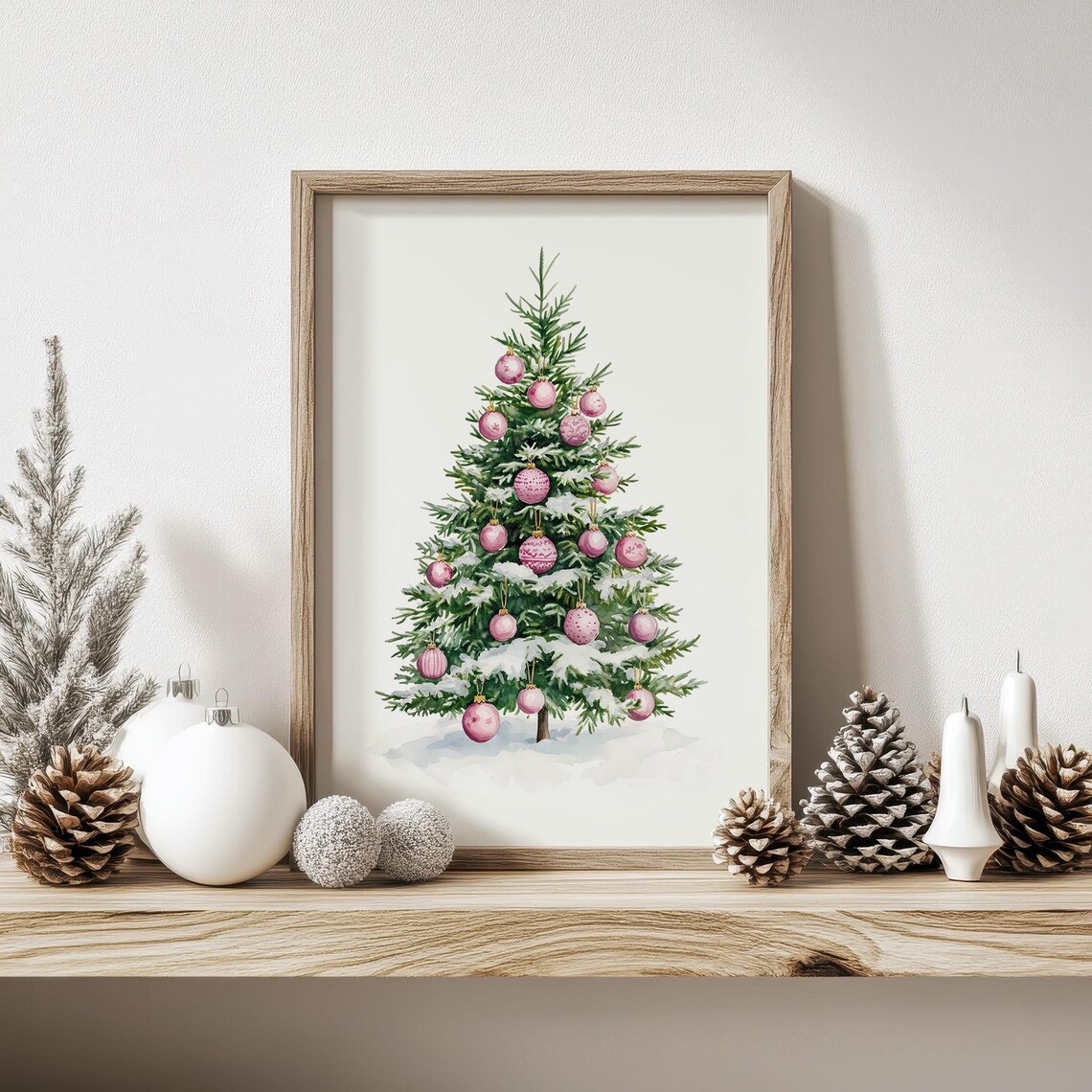 Pink Christmas Tree Watercolor Holiday Art Print - Image 2