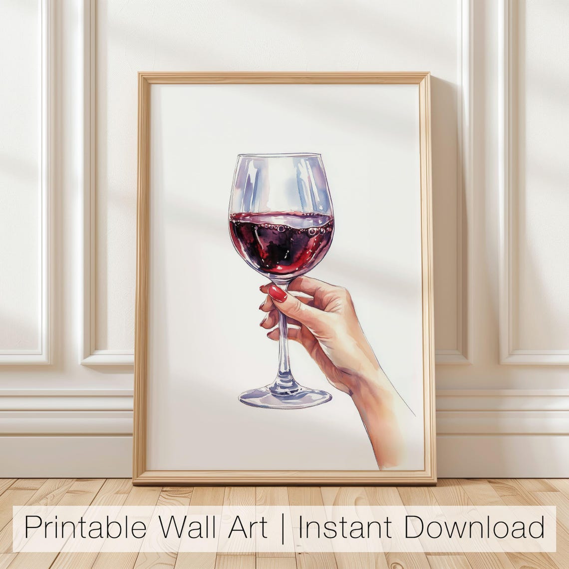 Hand Holding Red Wine Glass Watercolor Kitchen Bar Wall Poster