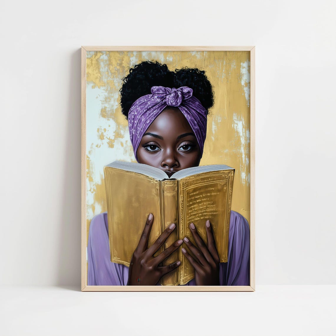 Black Woman Reading Golden Book Purple Headwrap Portrait Poster - Image 8
