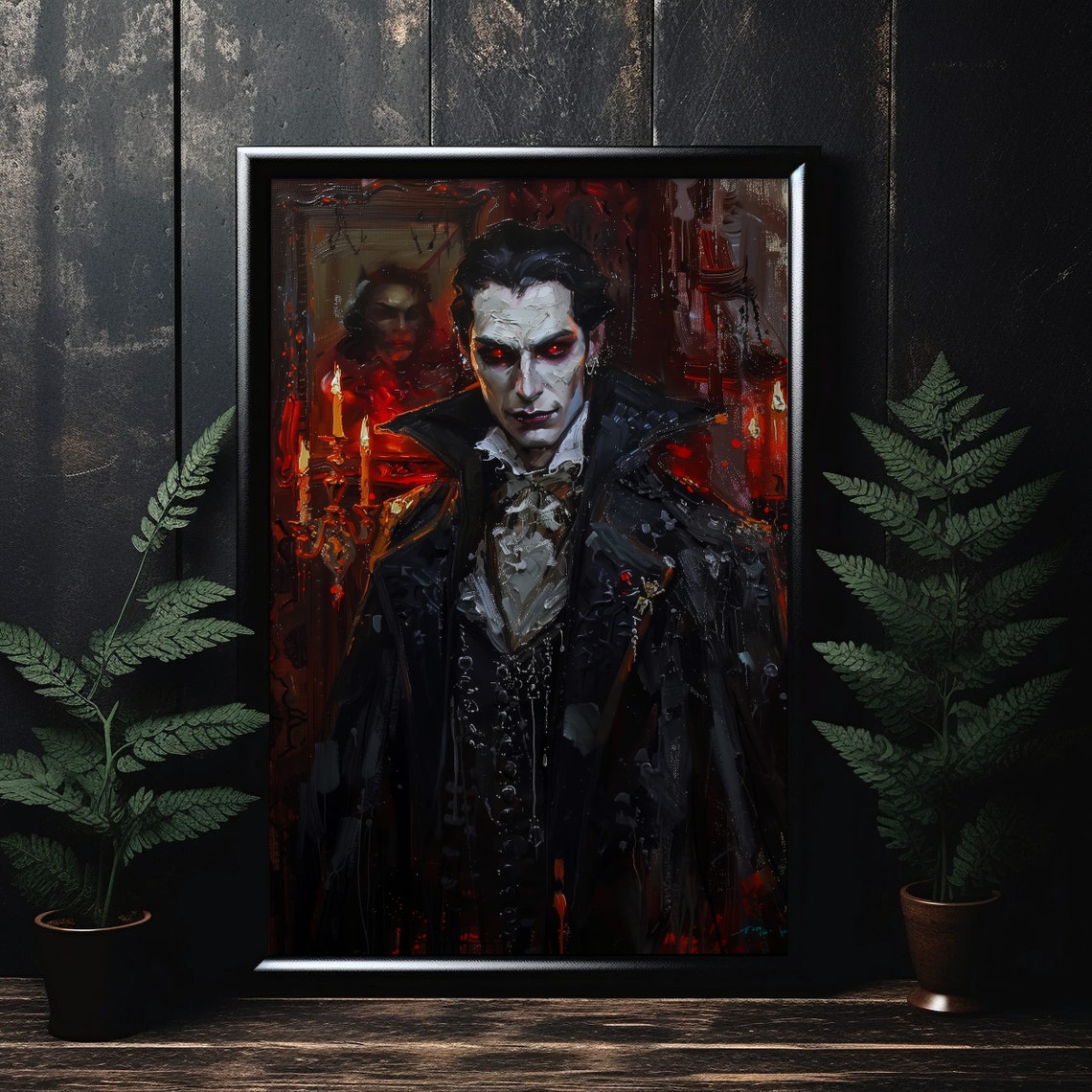 Gothic Vampire Portrait With Piercing Red Eyes Dark Fantasy Poster - Image 3