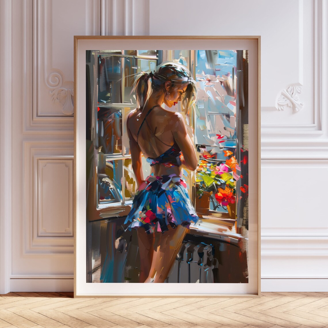 Woman by Sunlit Window Colorful Impressionist Painting Art Poster