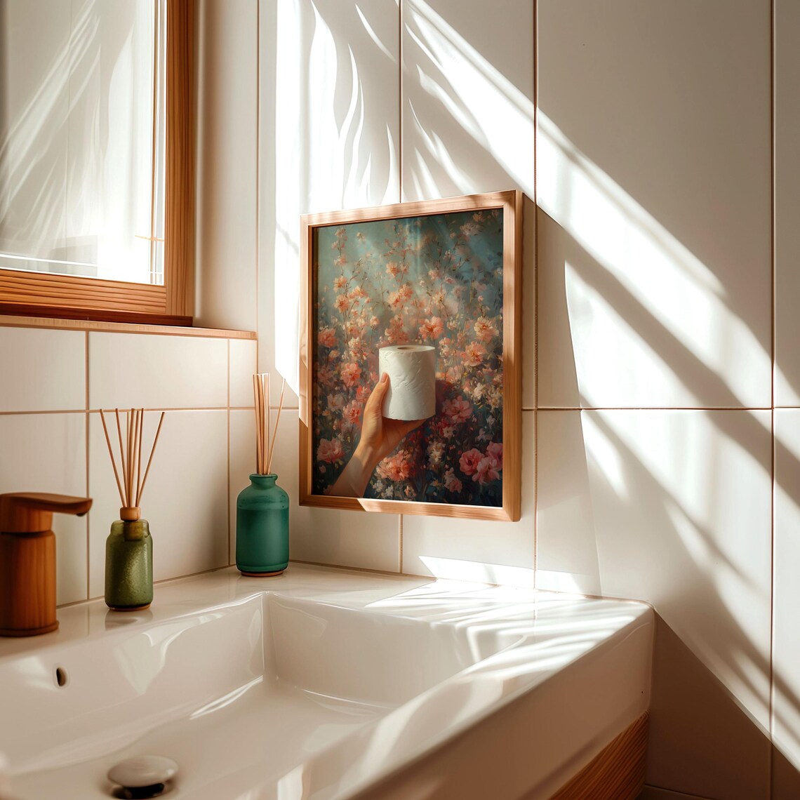 Floral Bathroom Funny Toilet Print, Cottagecore Art - Image 2