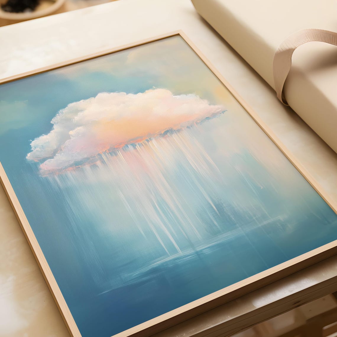 Dreamy Pastel Cloud Reflection Serene Blue Abstract Wall Art - Image 6