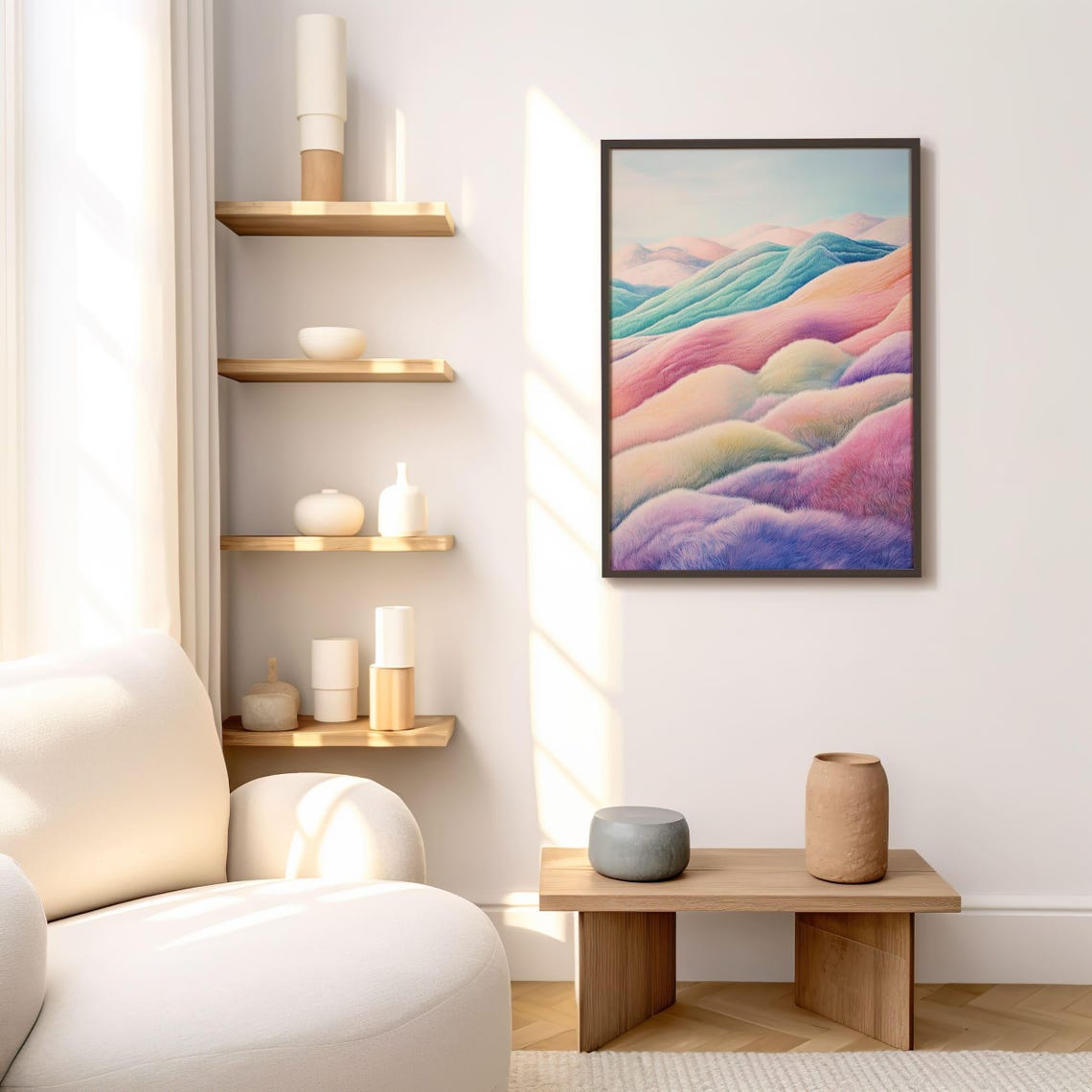 Pastel Rainbow Rolling Hills Dreamy Abstract Landscape Poster - Image 3