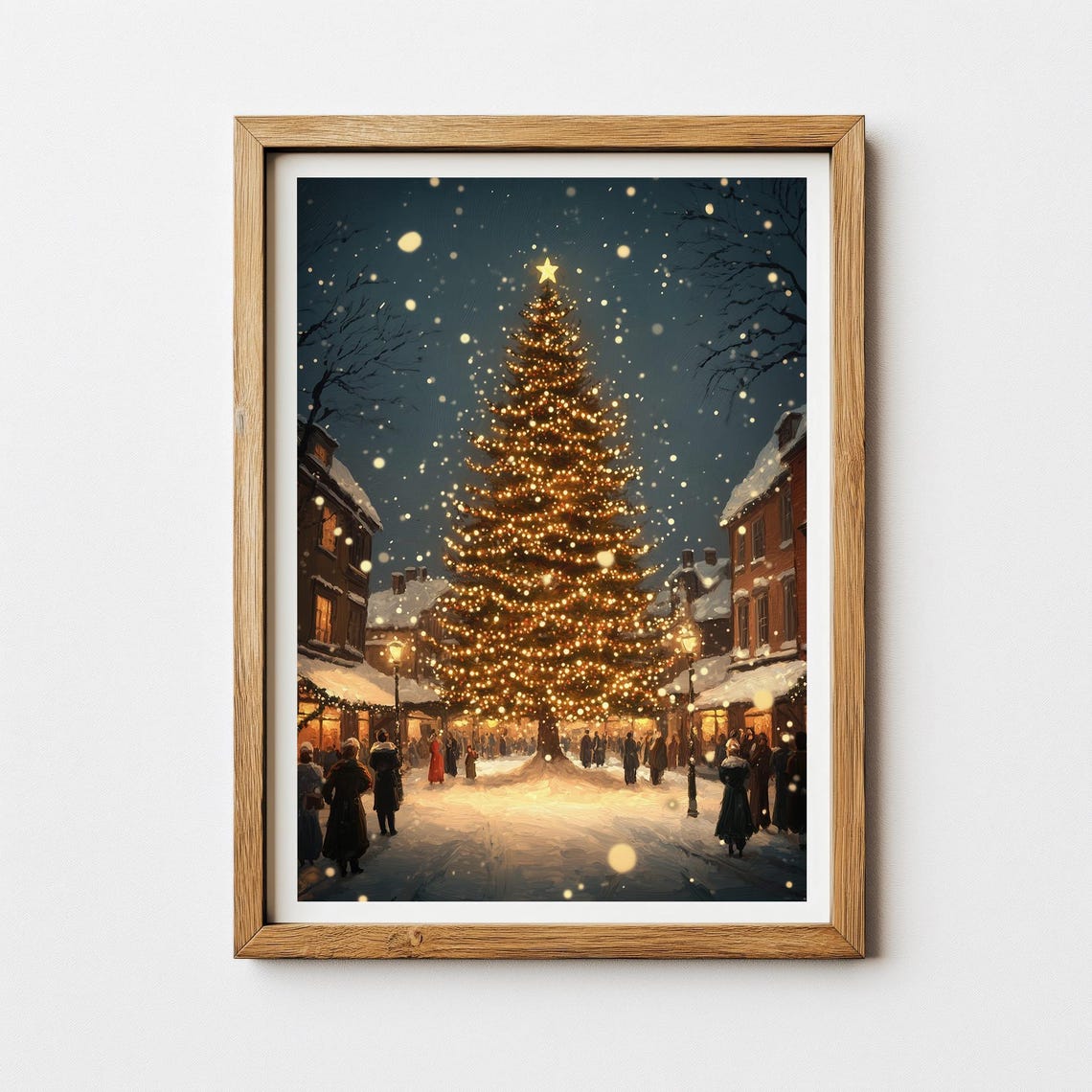 Glowing Vintage Christmas Tree In Snowy Village Square Poster - Image 5