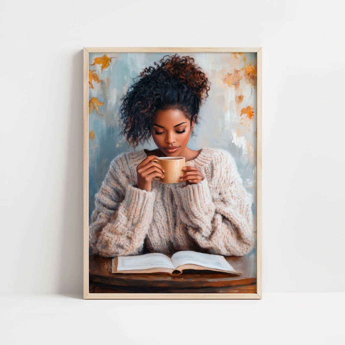 Black Woman In Knit Sweater With Coffee Autumn Reading Poster - Image 8