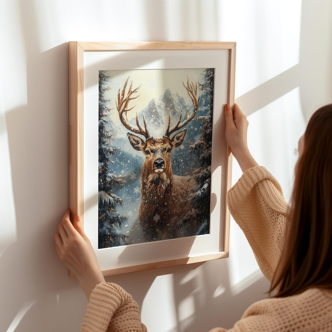 Majestic Stag In Snowy Forest Winter Wildlife Painting Poster - Image 5