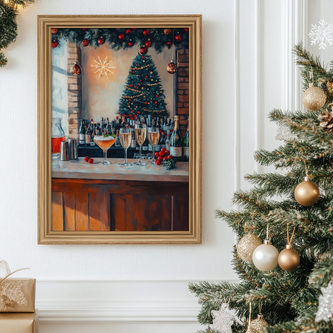 Christmas Cocktail Bar Champagne Winter Holiday Painting Poster - Image 6