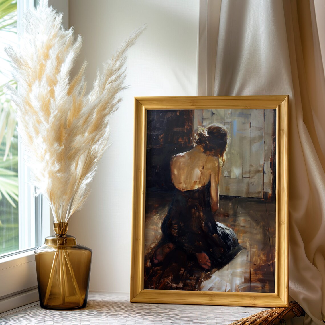 Seated Woman in Dark Dress Moody Oil Painting Style Art Poster - Image 7