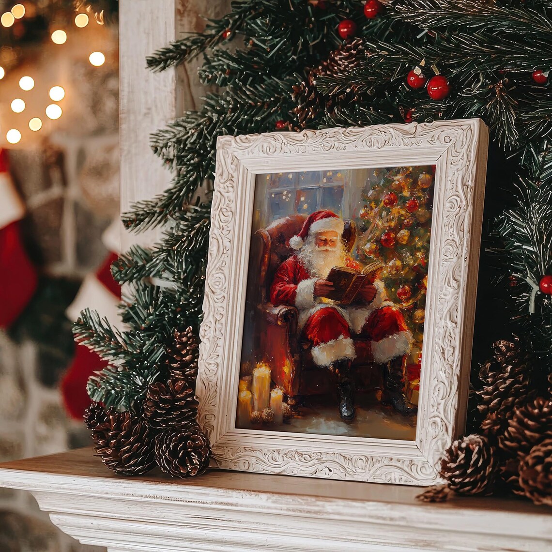 Santa Claus Reading Christmas Tree Wall Art Print - Image 8