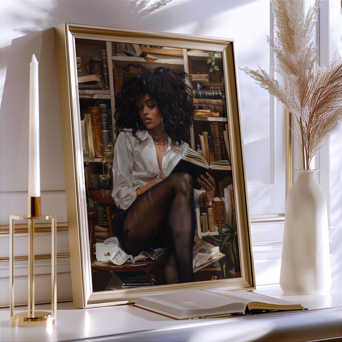 Black Woman Reading Art Print, Library Decor - Image 3