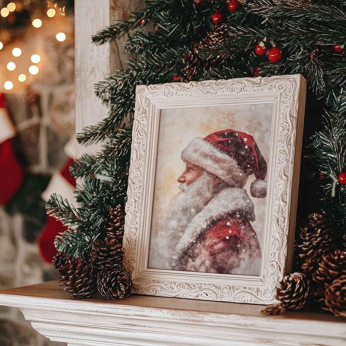 Santa Claus Profile Portrait Watercolor Christmas Art Poster - Image 2