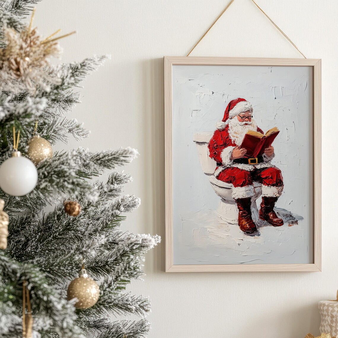 Funny Santa Claus Reading Bathroom Art Christmas Toilet Decor Humor Holiday Santa On Toilet Wall Art Christmas Bathroom Print - Image 4