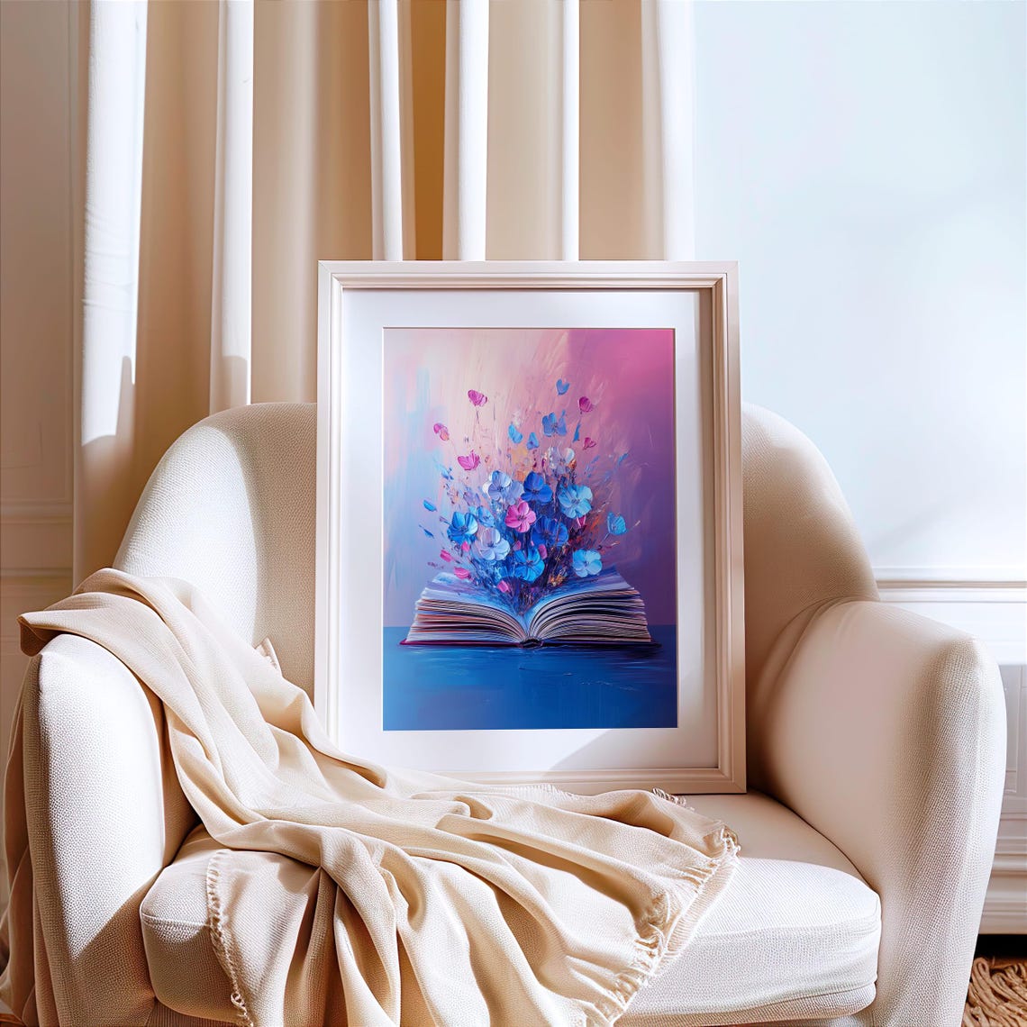 Blue Pink Flowers Rising From Open Book Dreamy Decor Art Poster - Image 3