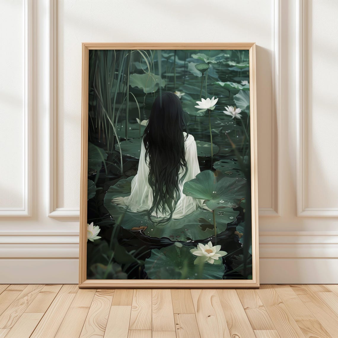 Water Maiden On Lily Pad Lotus Pond Ethereal Fantasy Art Poster