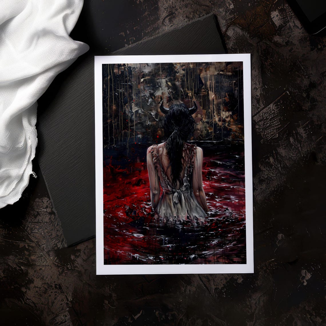 Horned Demon Woman Dark Waters Gothic Fantasy Portrait Art Poster - Image 4