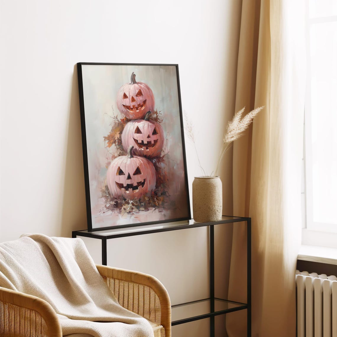 Pink Pastel Jack O Lanterns Stacked Pumpkins Halloween Poster - Image 2