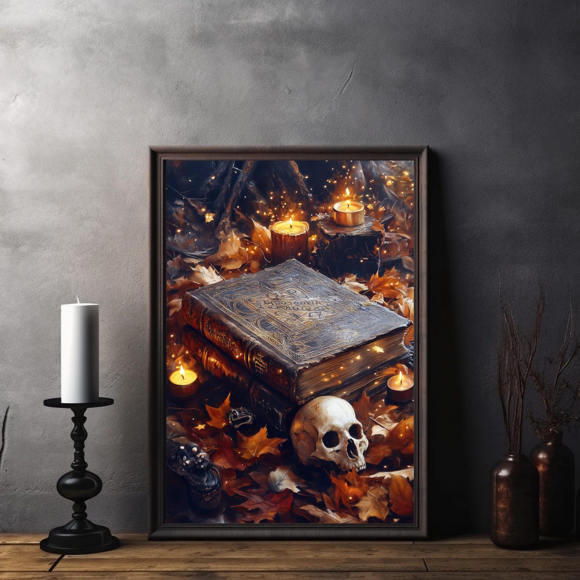 Witchy Spell Books Skull and Candles Dark Academia Art Poster - Image 4