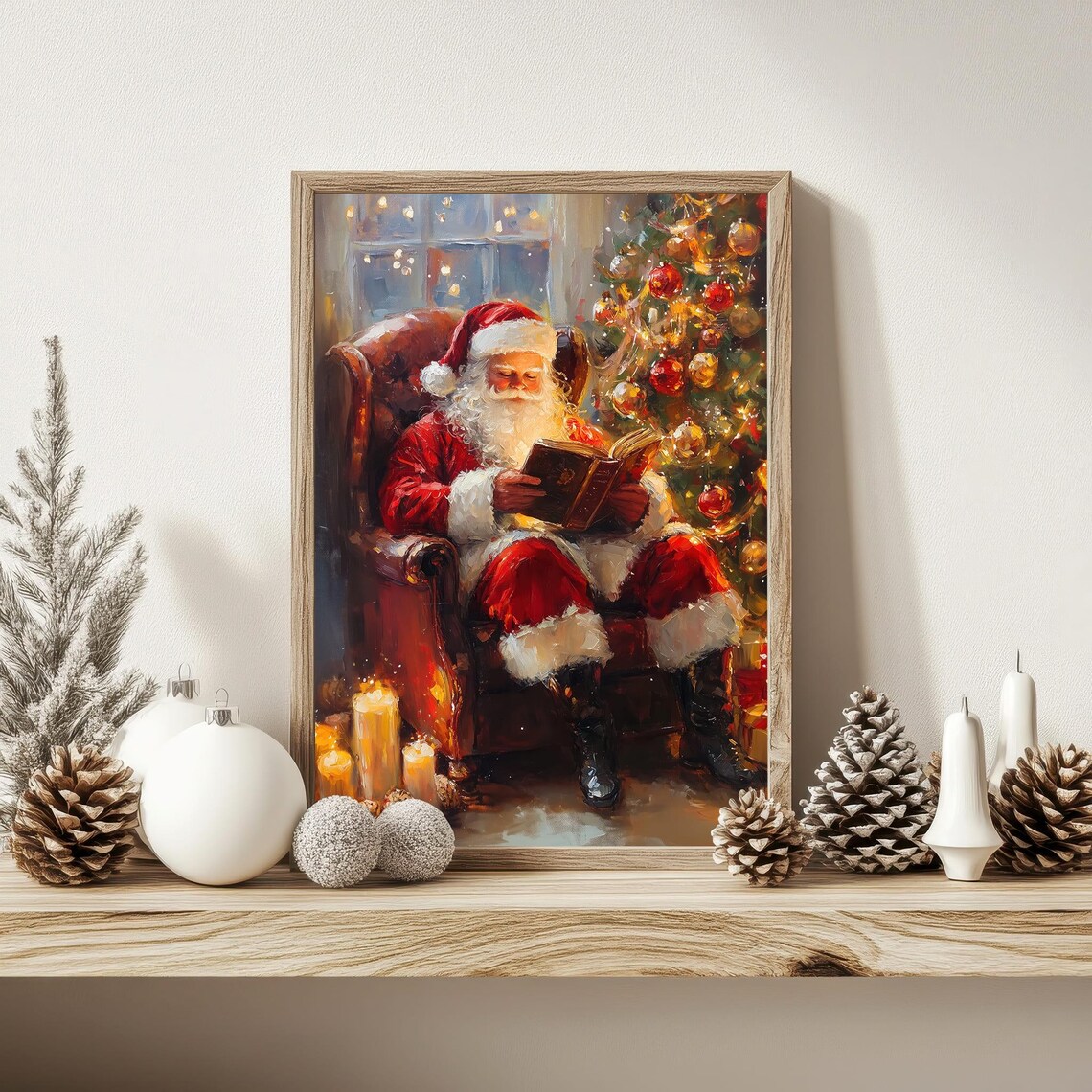 Santa Claus Reading Christmas Tree Wall Art Print - Image 4