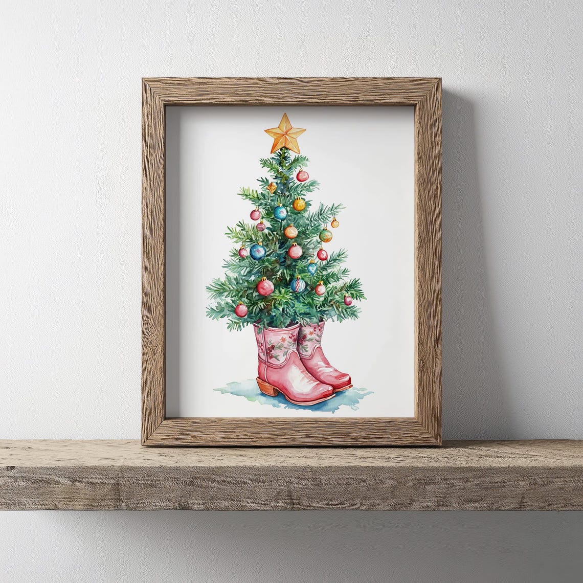 Christmas Tree In Pink Cowboy Boots Western Holiday Art Poster - Image 2