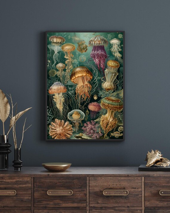 Vintage Jellyfish Art Print Ocean Wildlife Poster 18x24 Inches