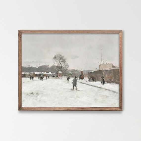 Vintage Winter Europe Street Art Print, Christmas Decor