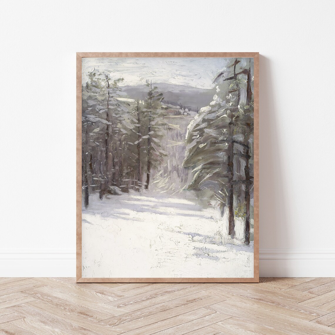 Vintage Winter Pine Forest Snowy Woodland Painting Scene Poster - Image 3