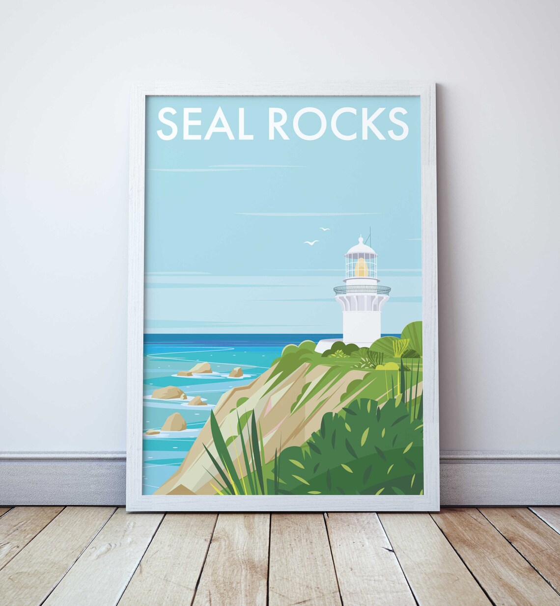 Seal Rocks Forster Lighthouse Beach Vintage Travel Poster