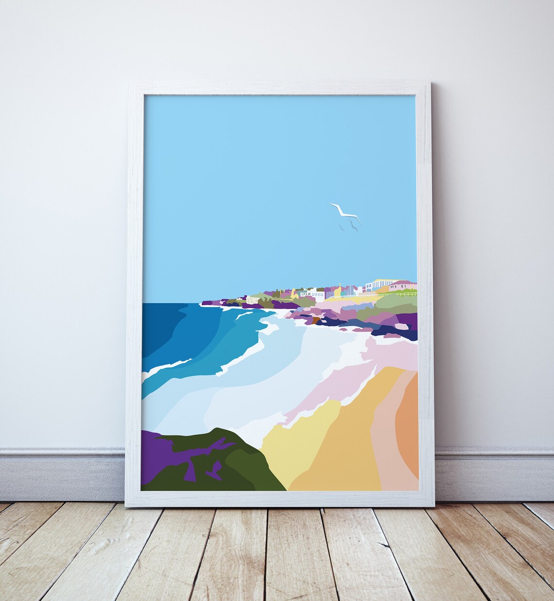 Tamarama Sydney Colorful Beach Cove with Seagulls Pastel Travel Poster